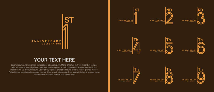 anniversary logo set with split style. brown color on brown background for celebration moment