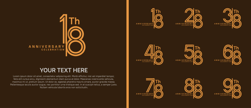 anniversary logo set with split style. brown color on brown background for celebration moment