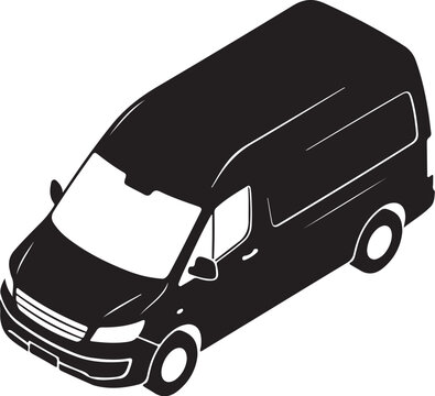 Black van icon, delivery vehicle illustration, transportation symbol, cargo van graphics