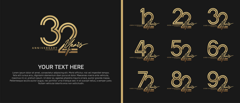 anniversary logo set with handwriting. golden color on black background for celebration moment