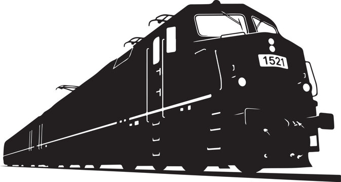 Black train locomotive, silhouette illustration, railroad transportation, vector graphics
