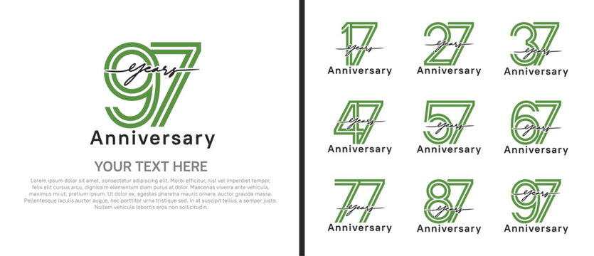 anniversary logo set with handwriting. green and black color on white background for celebration moment