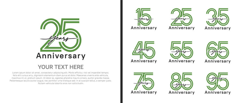 anniversary logo set with handwriting. green and black color on white background for celebration moment