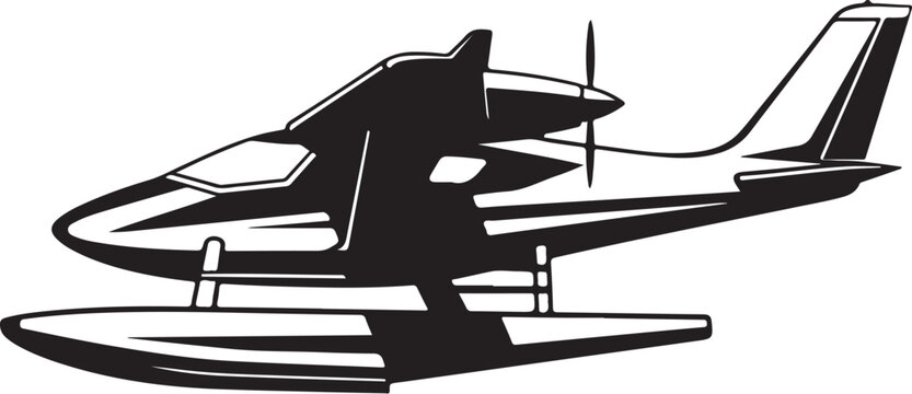 Seaplane, Amphibious Aircraft, Black Vector Illustration, Flying Boat, Water Plane