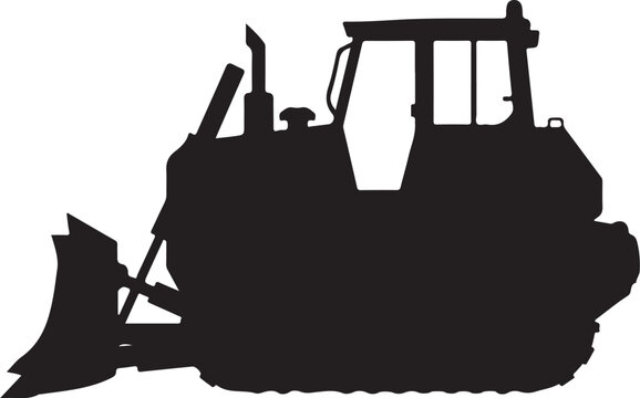 Bulldozer, heavy equipment, construction vehicle, silhouette, black icon