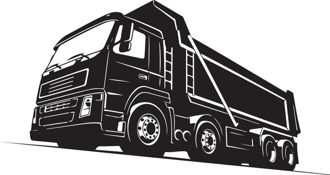 Black dump truck, heavy duty vehicle, construction equipment, silhouette illustration