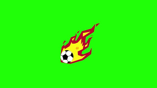 Animated soccer ball on fire with green screen background for sports graphics