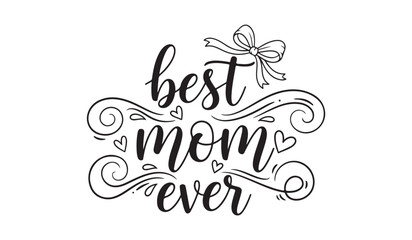 Fototapeta premium Elegant hand-written Mother's Day typography with stars and swirl ornaments.
