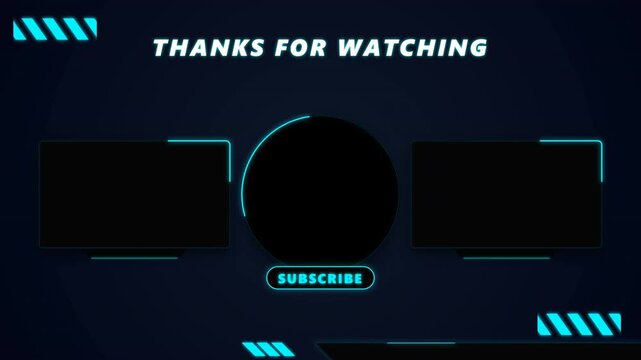 Animated futuristic neon social media video channel outro template with subscribe button and blank placeholders