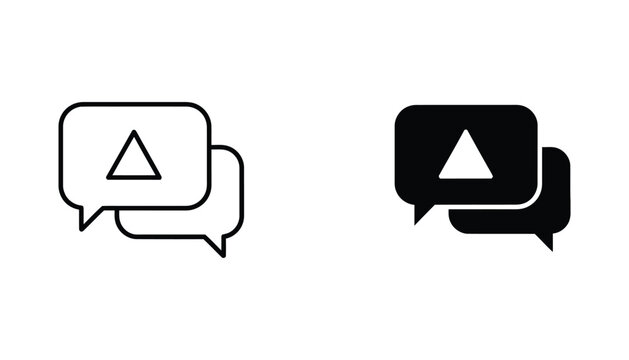 Speech bubble conversation icon set with triangle alert symbol for notification and warning alert design systems