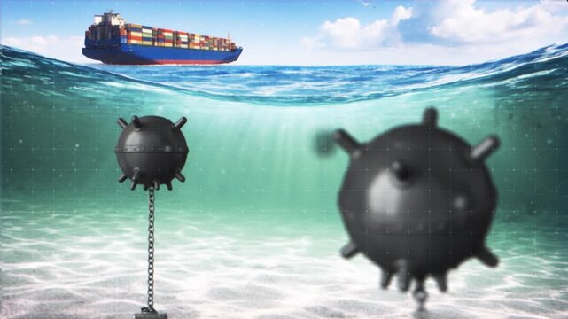 Strait of Hormuz with Iranian Sea Mines 3D animation 4K