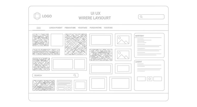 Website ui ux wireframe layout illustration design concept presentation
