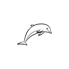 Naklejka premium Jumping Dolphin Line Art Drawing Minimalist Marine Illustration