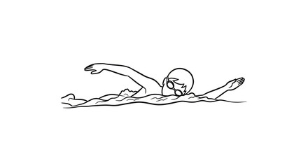 Obraz premium Simple Line Drawing of Swimmer in Water.