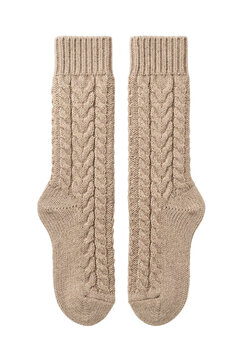 Pair of cozy beige cable knit winter socks