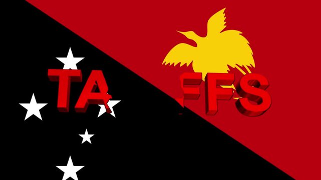 Papua New Guinea flag and Logo: Displaying a bold representation of Papua New Guinea's vibrant flag design. The unique composition of a flag alongside logo or symbol.