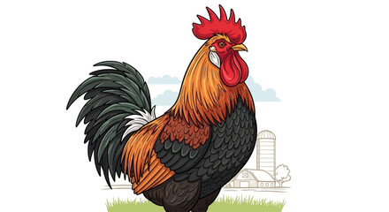 Rooster standing in grass proudly. © rohit