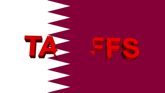 Qatar Flag with text: A bold graphic of the Qatar flag, with the country's national colors, boldly displays the country's initials creating a simple yet striking image.