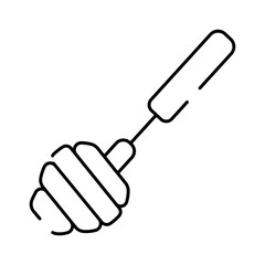 Fototapeta premium Honey dipper with grooved head and long handle in simple black outline, ideal for drizzling natural sweet honey, minimalist vector icon for food, kitchen, tea, dessert designs