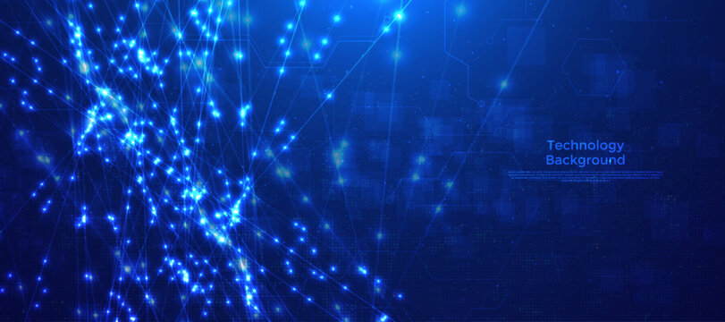 Futuristic Blue Network Technology Background with Glowing Digital Connections and Abstract Data Flow Concept