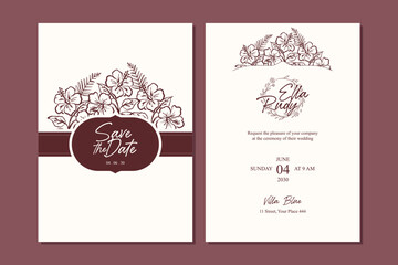 Floral wedding invitation template with minimalist botanical line art © fitradp
