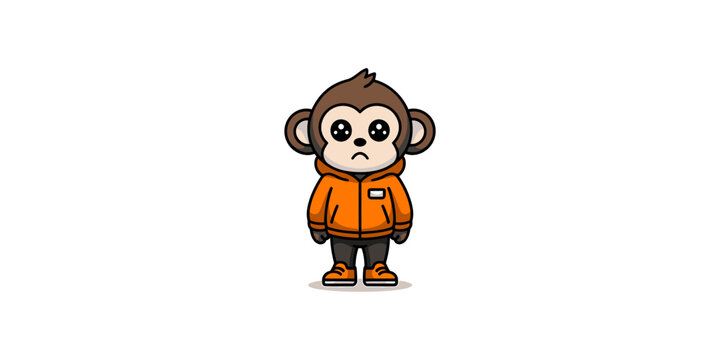 A cartoon monkey wearing an orange jacket and shoes on white background