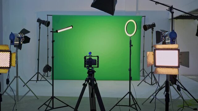 Professional film studio green screen setup