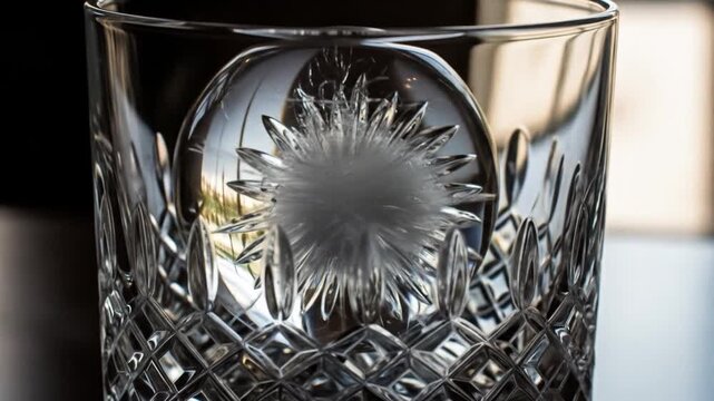 Cut crystal glass detailed star pattern complex geometric design