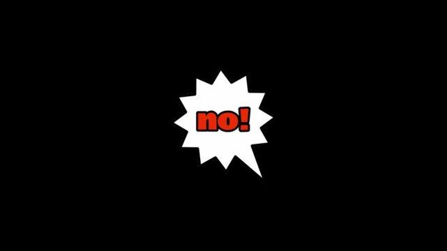 Animated comic speech bubbles with 'no' text on black background expressing refusal or denial