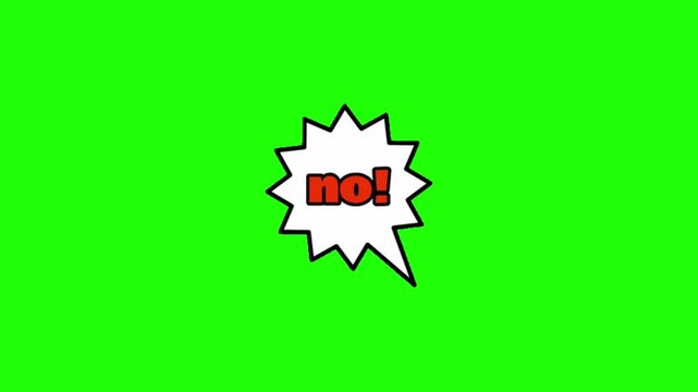 Animated comic speech bubbles on green screen background with no text and one saying no