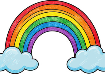 Obraz premium Vibrant and Colorful Rainbow Arching Over Fluffy White Clouds Illustration