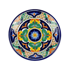 Fototapeta premium Traditional Hand-Painted Mexican Talavera Ceramic Plate Isolated on White Background