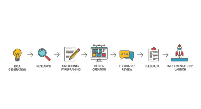 Conceptual illustration of a business process and workflow diagram in graphic design