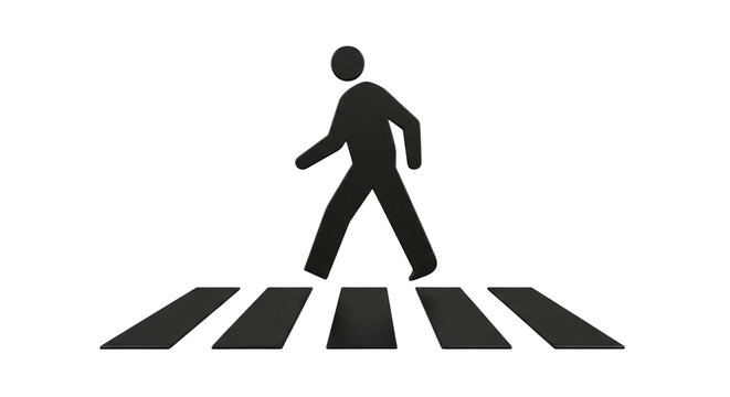 A simplified silhouette of a person walking on a pedestrian crosswalk on transparent background