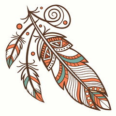 Boho feather emblem decorative element tribal design. © Ama