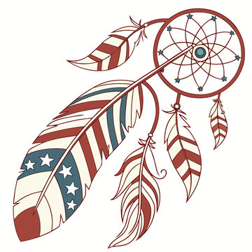 Dreamcatcher with striped feathers native american style.