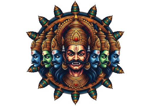 Ten headed ravana king illustration symbol for dussehra festival celebration