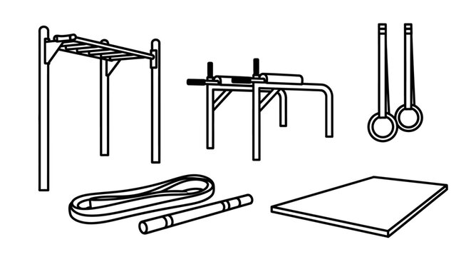 Workout equipment set vector illustration of fitness elements