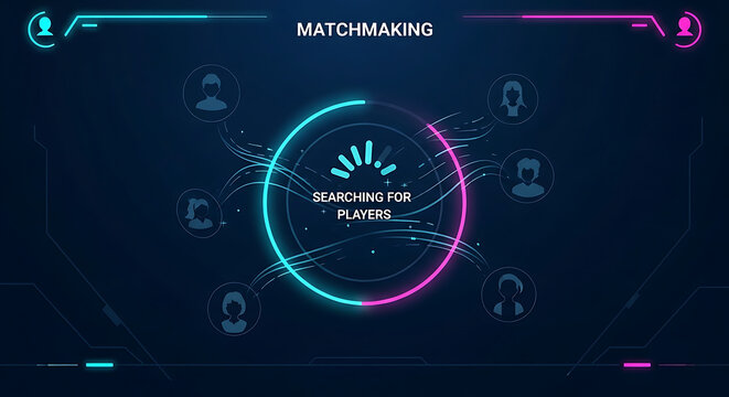 Digital Matchmaking Interface for Online Gaming, Searching for Players with Futuristic Glow