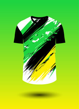 Abstract sporty tshirt design with green and yellow brush strokes