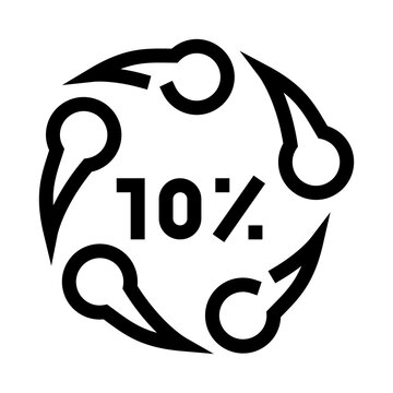 Circular graphic icon illustrating a ten percent discount offer, symbolizing ongoing promotions, special offers, and limited time savings for customers
