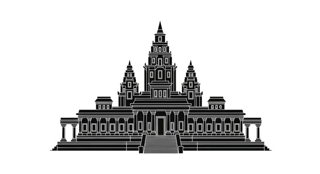 Angkor Wat silhouette icon ? Cambodian temple architectural landmark design