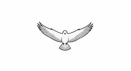 Fototapeta premium A minimalist black and white line drawing of a dove in flight, wings spread wide