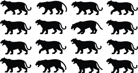 Panther silhouettes collection isolated on white background, various big cat walking stalking poses wild animal vector illustration set © MD MIJANUR