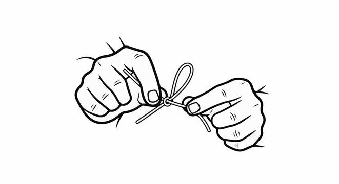 A line drawing shows two hands tying a knot with a loop
