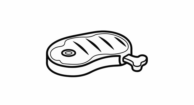 A minimalist line art illustration of a grilled steak on a white background