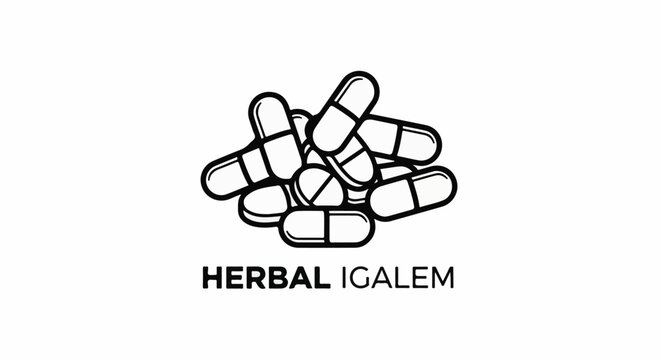 A pile of oval and round pills with the text "HERBAL IGALEM" below