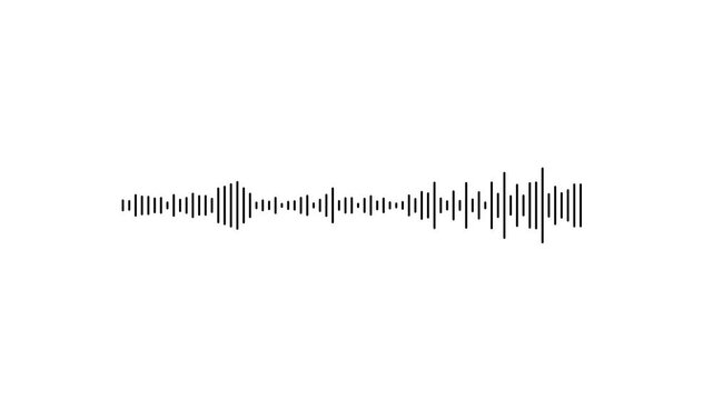 Black line audio wave visualization voice record isolated on white background, line audio wave visualization transparent background, sound wave animated loop for professional music production. 4k
