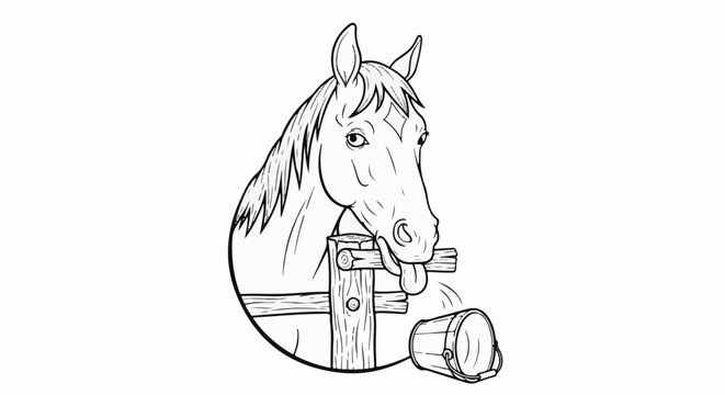 A humorous illustration of a horse sticking its tongue out at a wooden fence