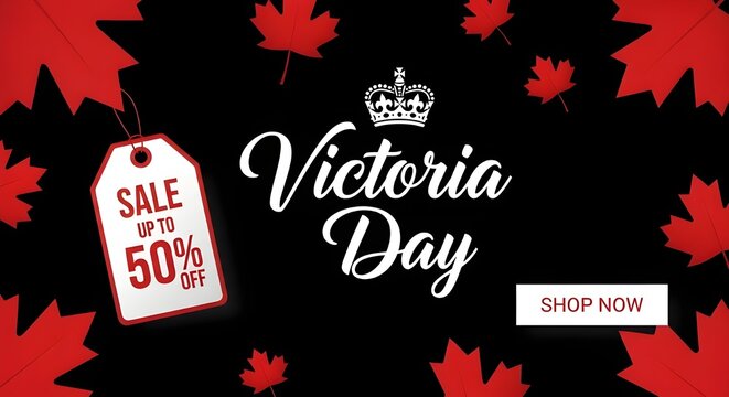 Victoria day sale banner with crown and discount code